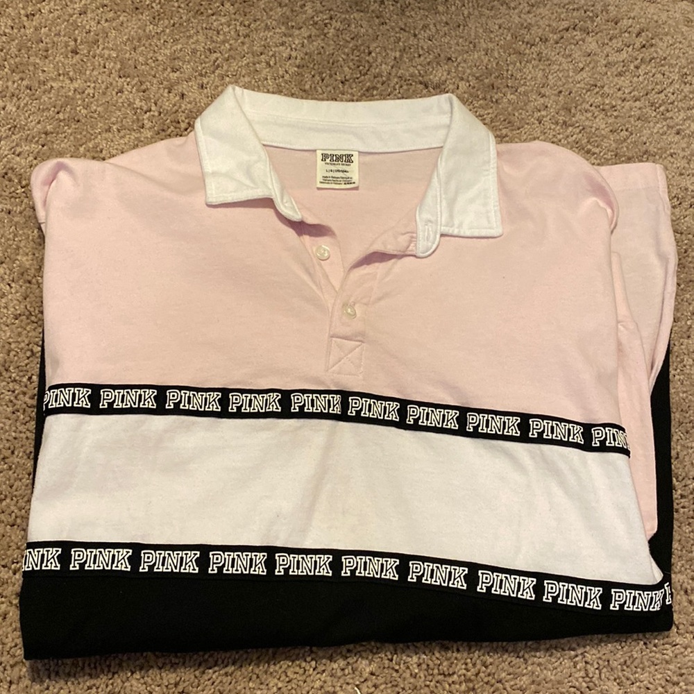 PINK Long Sleeve 90s / Y2K Rugby Striped Polo